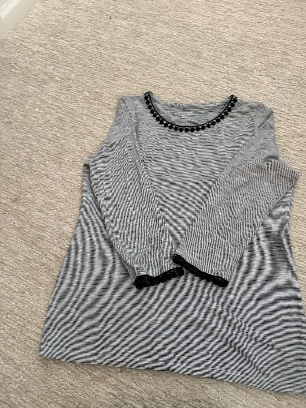 Talbots Gray, white & Black Trim Long-Sleeve Striped Top. Women Medium